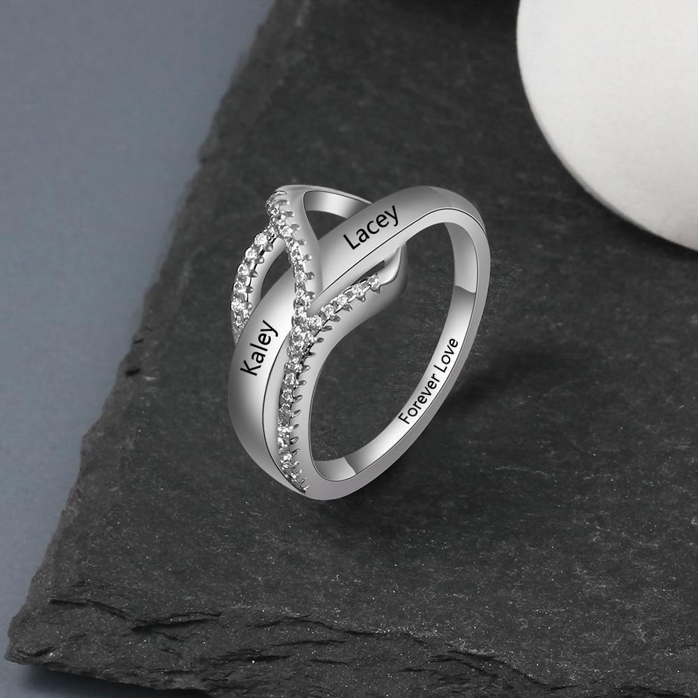 Personalized Silver Rings - Surround Heart Shape Ring - Fashion Jewelry - Customized Family Gift