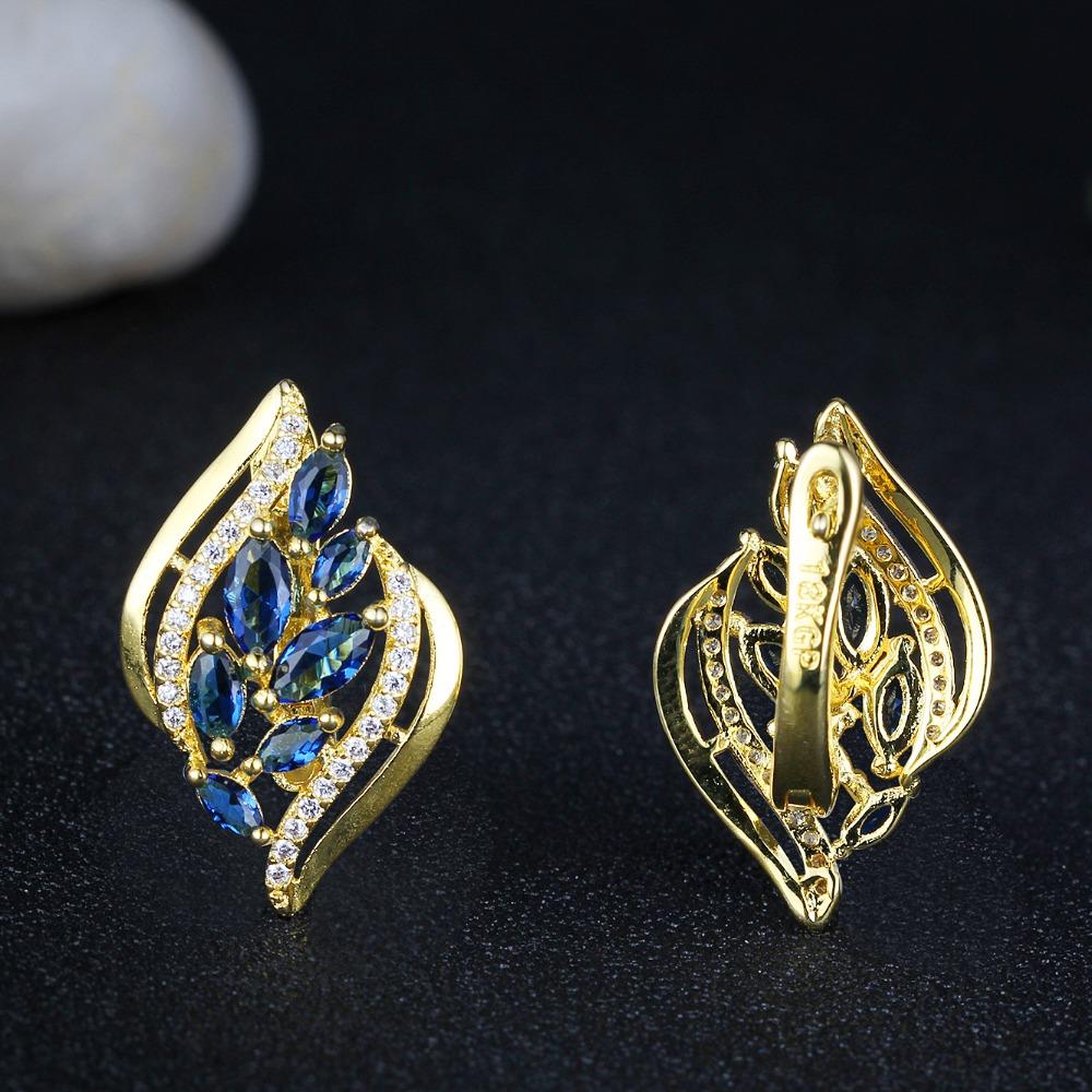 Leaves Shape Blue Stone Gold Color Hoop Earring Fashion Party Jewelry Earrings For Women Gift For Her