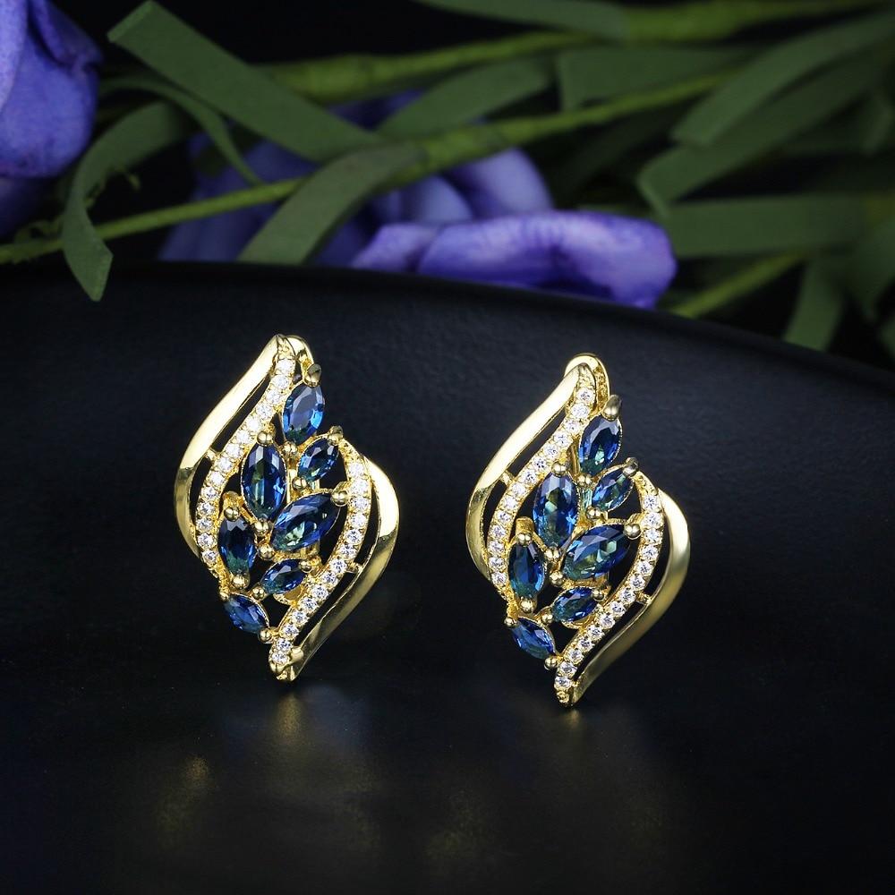 Leaves Shape Blue Stone Gold Color Hoop Earring Fashion Party Jewelry Earrings For Women Gift For Her