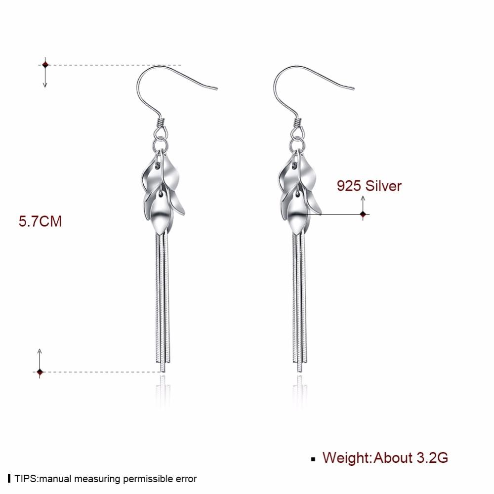 Leaves Shape 925 Sterling Silver Long Hook Earring, Fashion Party Jewelry for Women, Gift for Her