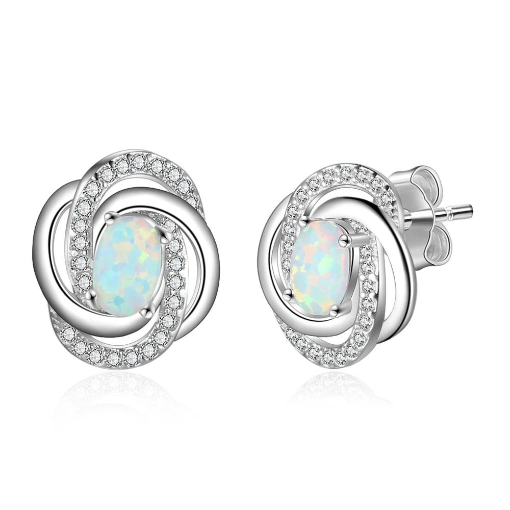 Spiral Pattern Shape Milky Opal Stone 925 Sterling Silver Stud Earring Fashion Women Earrings Gift For Her