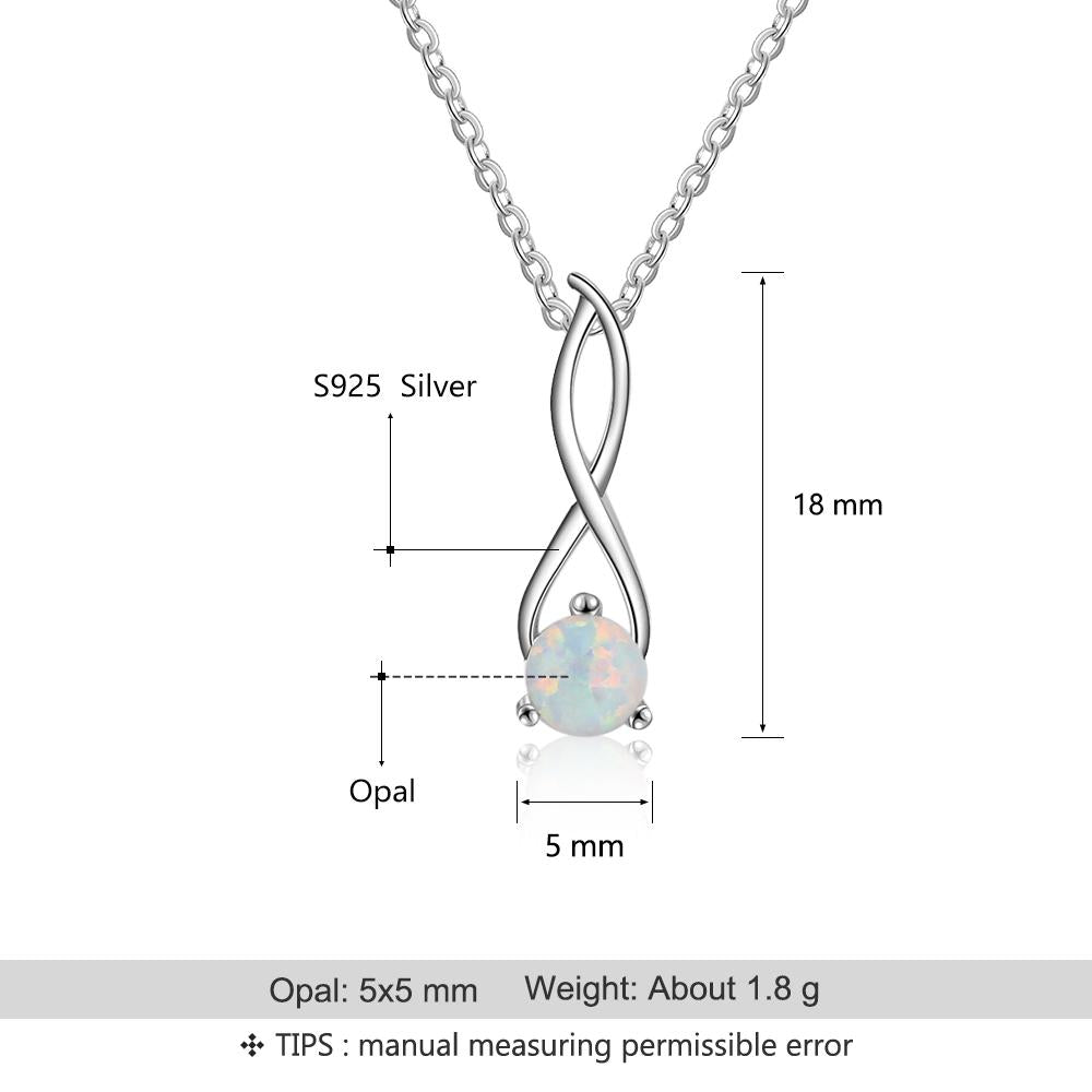 Women 925 Sterling Silver Infinity Pendant Necklace with Love Opal Stone, Party Jewelry