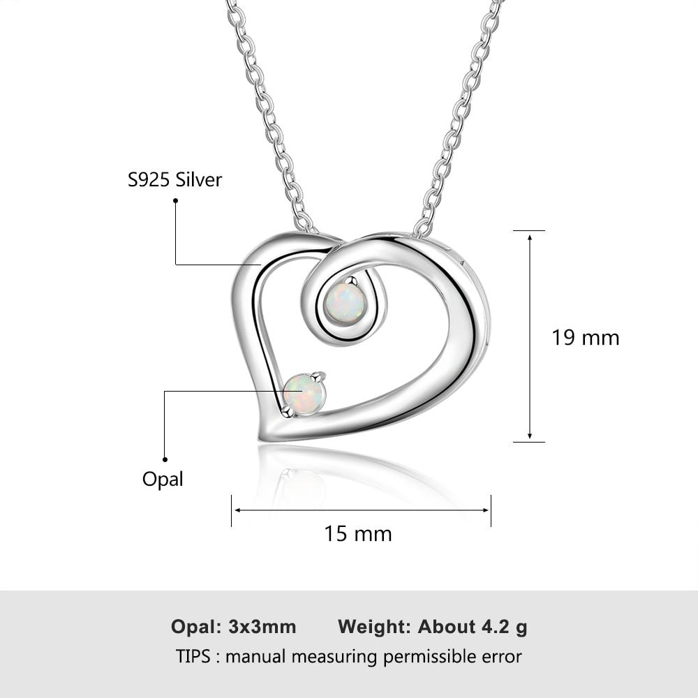 Romantic 925 Sterling Necklace with Heart-Shaped Pendant with White Opal Stone, Trendy Party Jewelry for Women