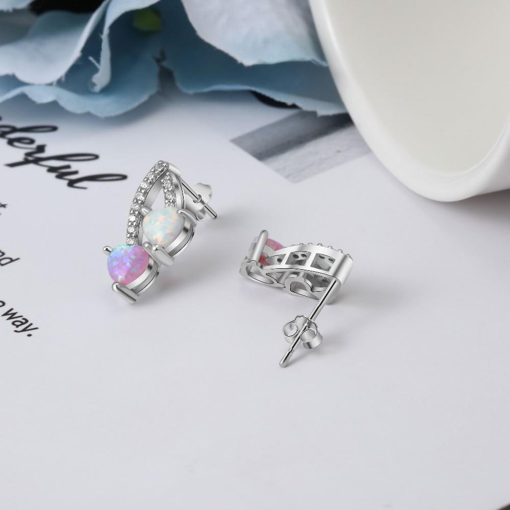 Romantic Pink & White Opal Stud Earrings for Women 925 Sterling Silver Heart Earrings Silver 925 Fine Jewelry