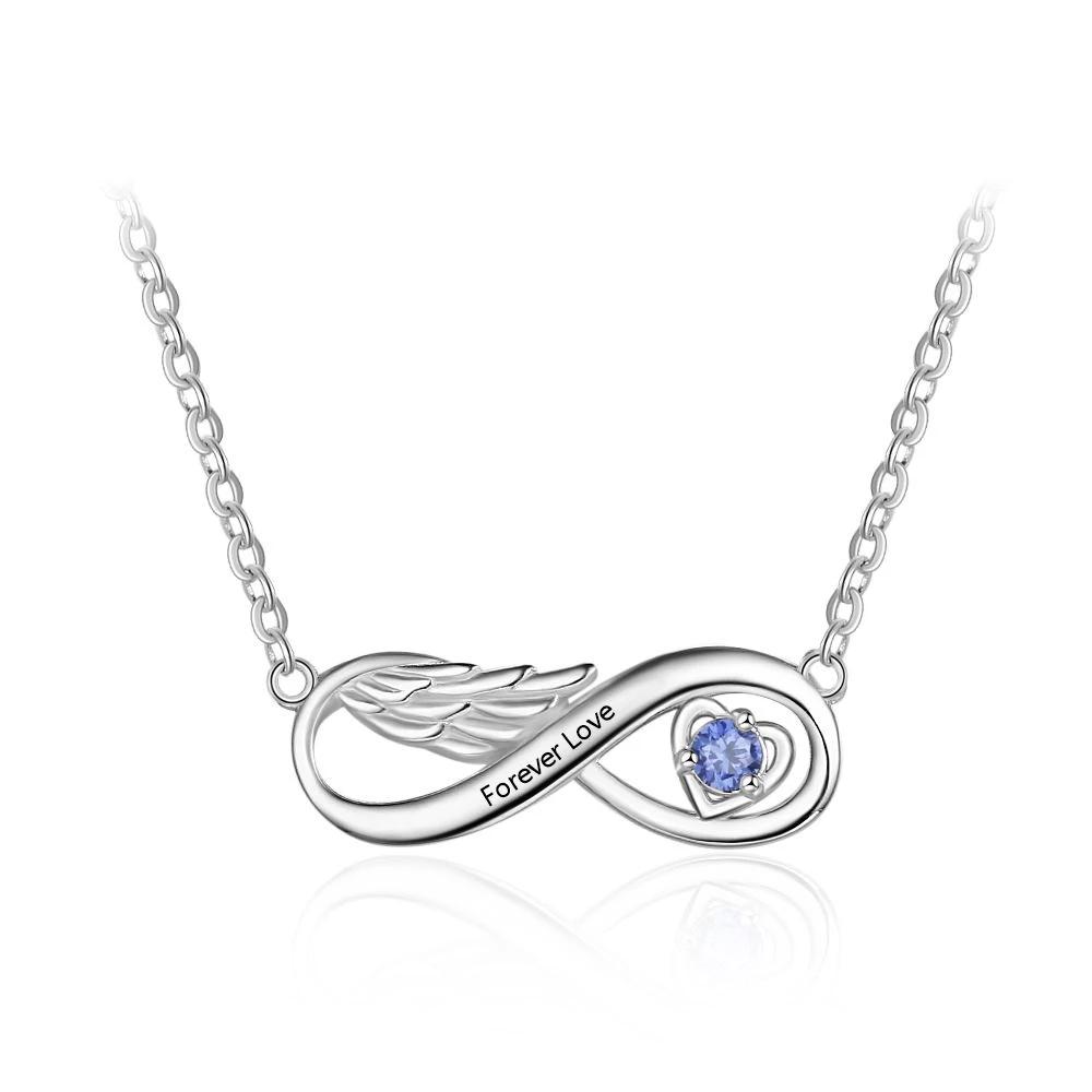 Personalized Name Engraved Pendant Necklace Wing Infinity Relationship Necklace Customized Birthstone Jewelry