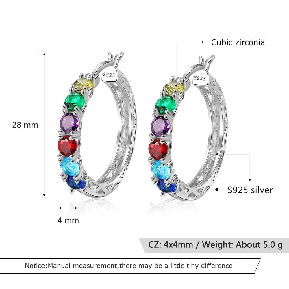 Personalized 925 Sterling Silver Hoop Earrings for Women Custom 6 Birthstones Statement Earrings Birthday Gift