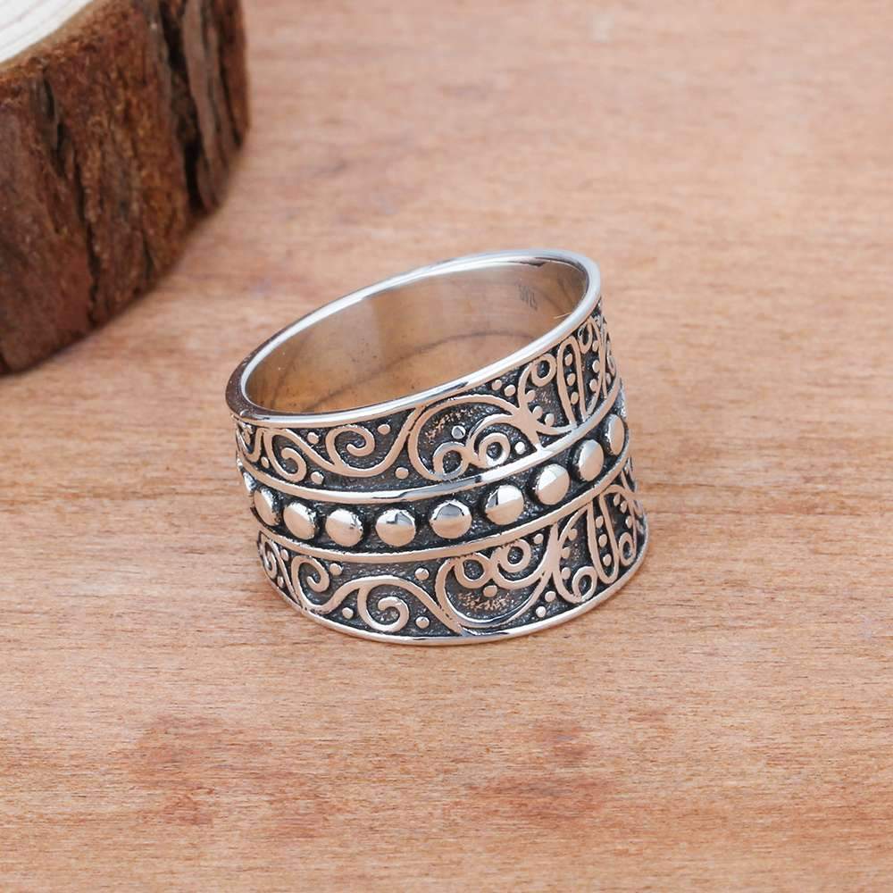 Vintage Style Female Wide Rings With 15.5MM Wide Mysterious Pattern Party Ring Gift for Girls