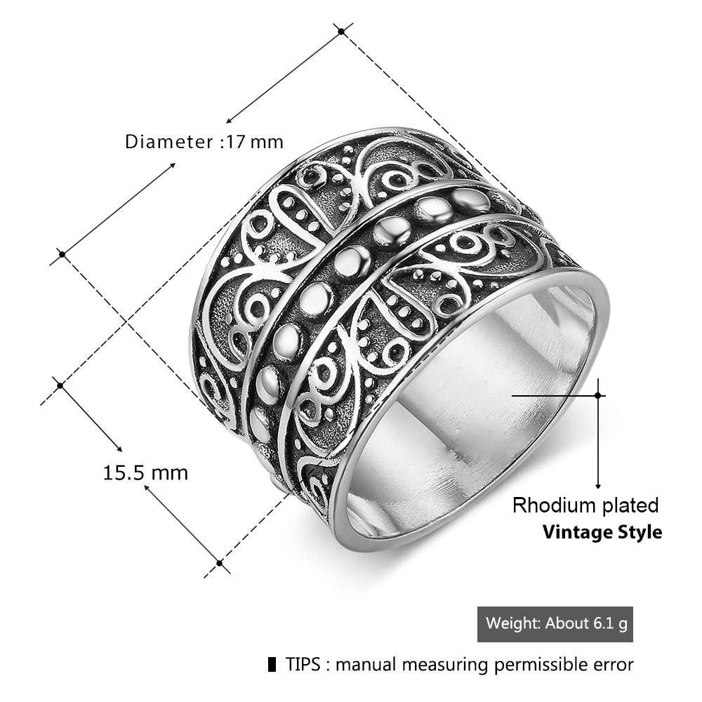 Vintage Style Female Wide Rings With 15.5MM Wide Mysterious Pattern Party Ring Gift for Girls